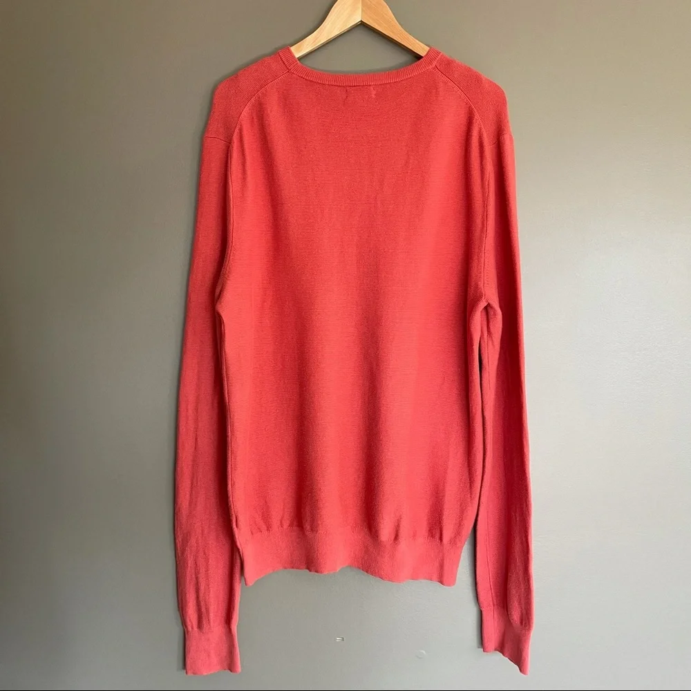 J.Crew Men's Cotton Crewneck Sweater in‎ Garter Stitch Size Large Red Orange